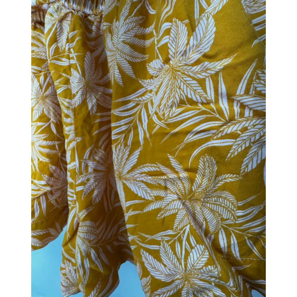 Resort Tropical Paperbag Shorts Large Mustard Yellow Pink Floral Tie Waist - Picture 5 of 5
